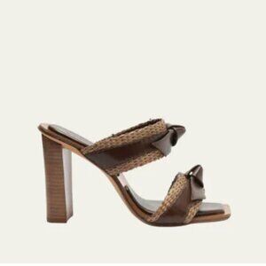 NWB ALEXANDRE BIRMAN  Clarita Leather Raffia Block Heel Sandals  8.5